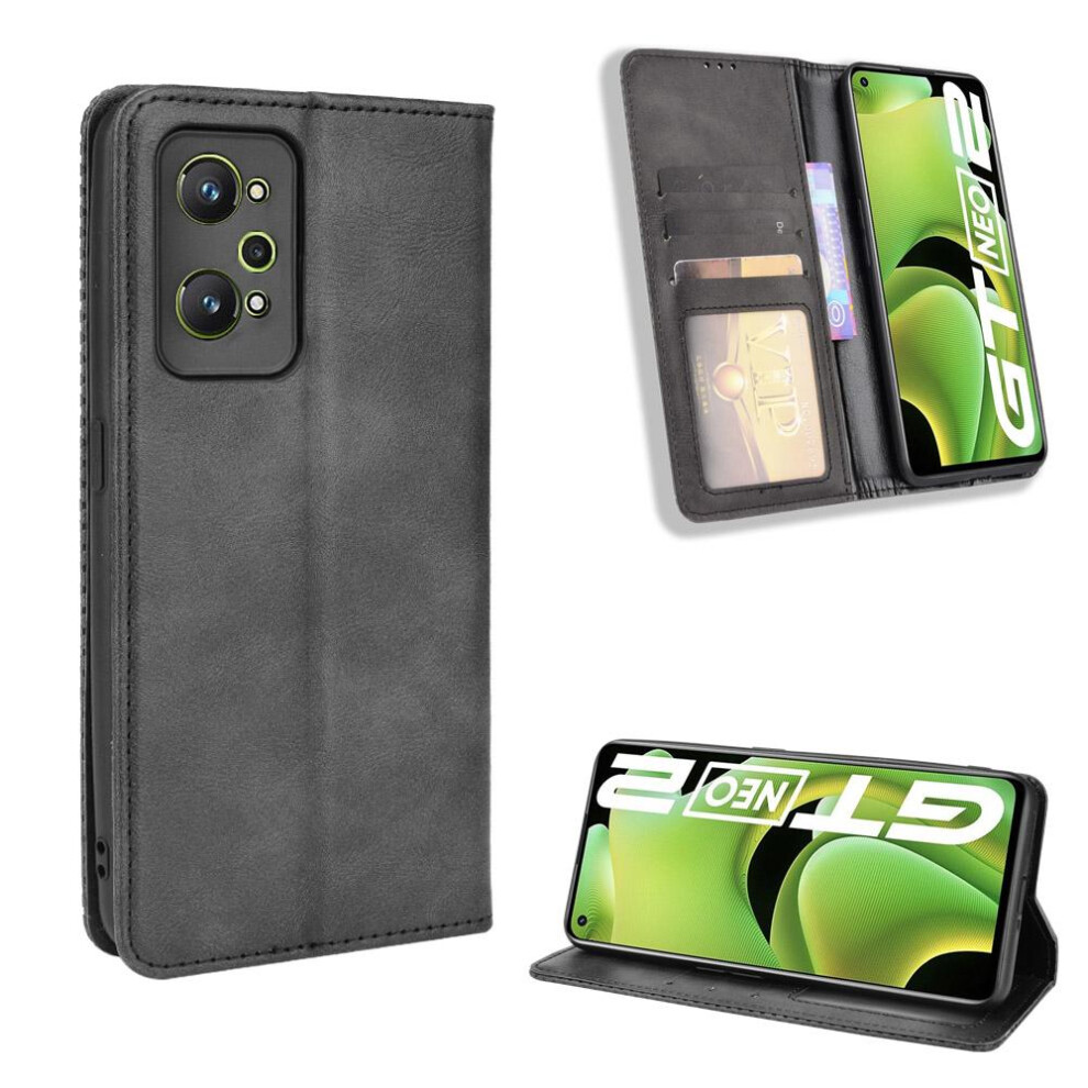 (Black) Case For Realme Gt Neo 2 Magnetic Closure Wallet Pu Leather Black 764762559847