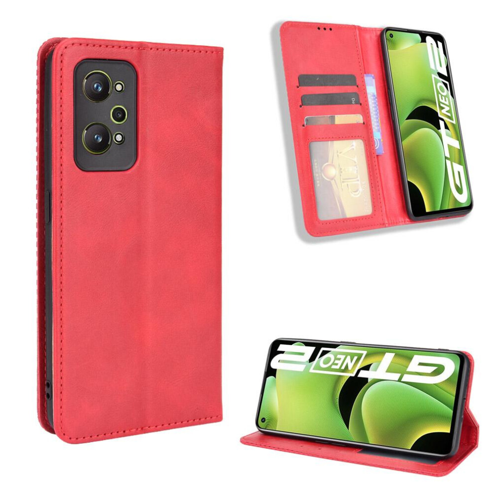 (Red) Case For Realme Gt Neo 2 Magnetic Closure Wallet Pu Leather Red 764762559854