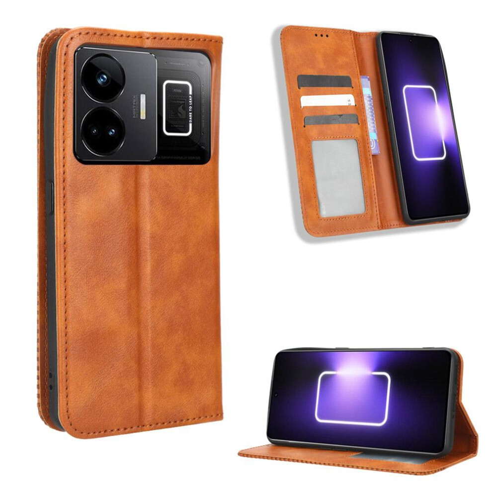 (Brown) Case For Realme Gt Neo 5 Magnetic Closure Wallet Pu Leather Brown 764762559960