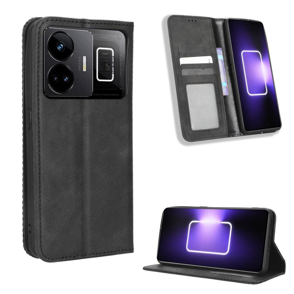 (Black) Case For Realme Gt Neo 5 Magnetic Closure Wallet Pu Leather Black 764762559939