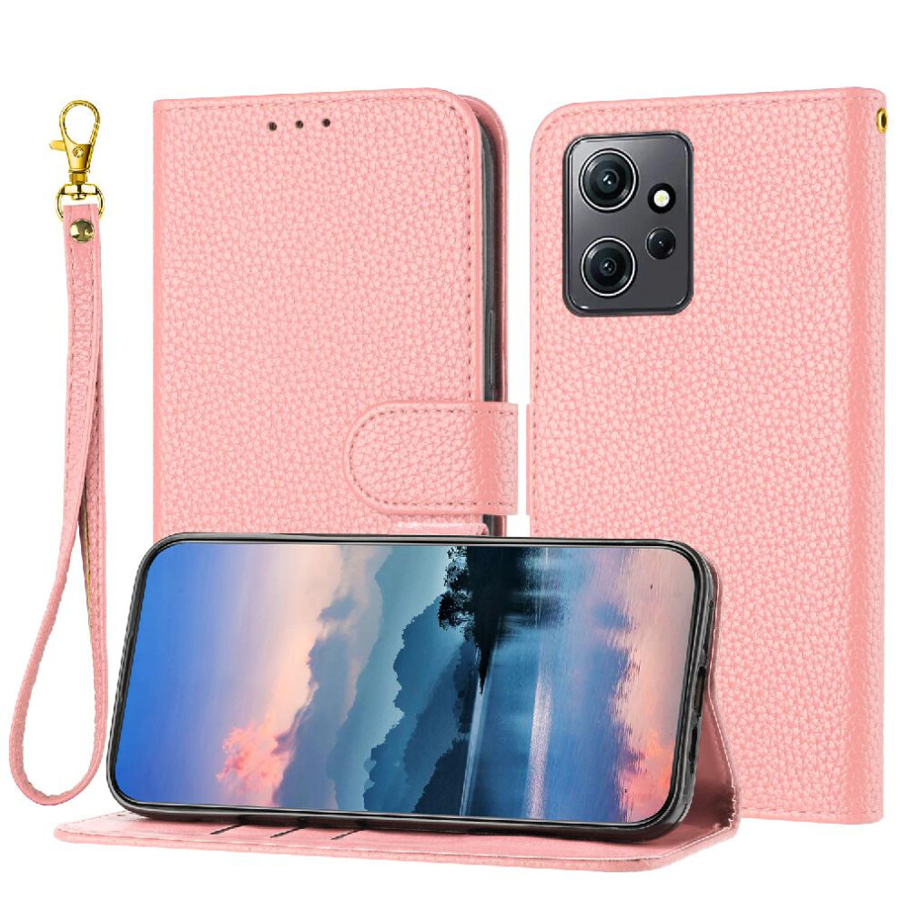 (Pink) Phone Case For Xiaomi Redmi Note 12 4G Litchi Pattern Flip Folio Pu Lether Wallet Card Slots Holder Pink 764762560164