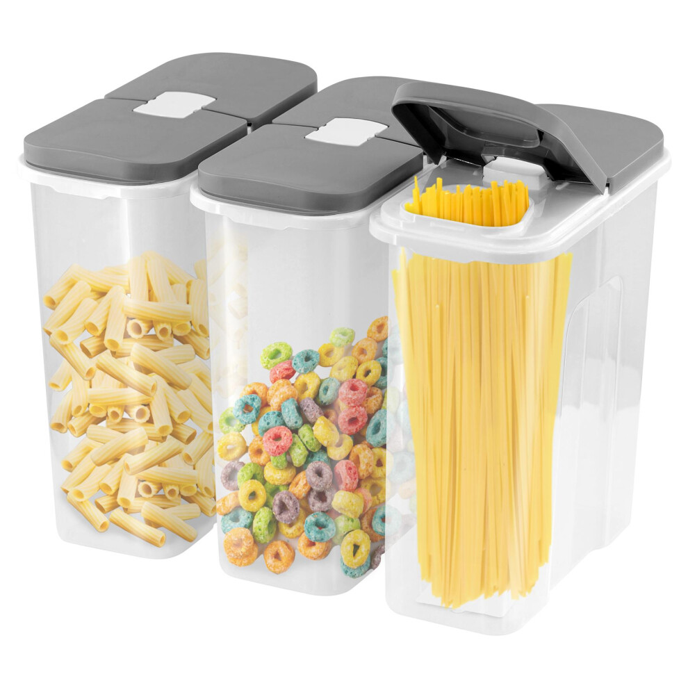 GEEZY Double Compartment Food Container 1.4L x 2, Plastic, Grey & White Lid, Pack of 3