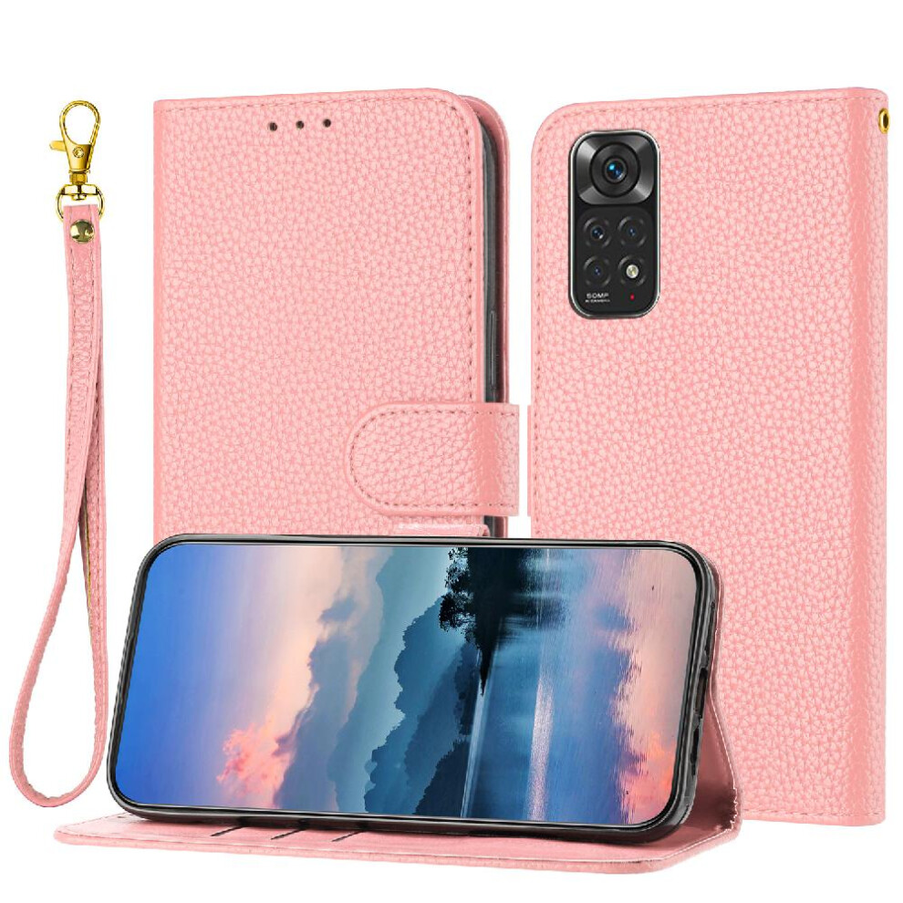 (Pink) Phone Case For Xiaomi Redmi Note 11/Note 11S Flip Folio Litchi Pattern Wallet Pu Lether Card Slots Holder Pink 764762560362