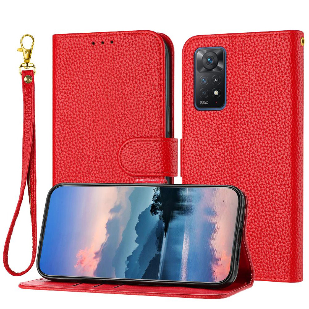 (Red) Phone Case For Xiaomi Mi Note 11 Pro 4G/5G Pu Lether Card Slots Holder Litchi Pattern Flip Folio Wallet Red 764762560409