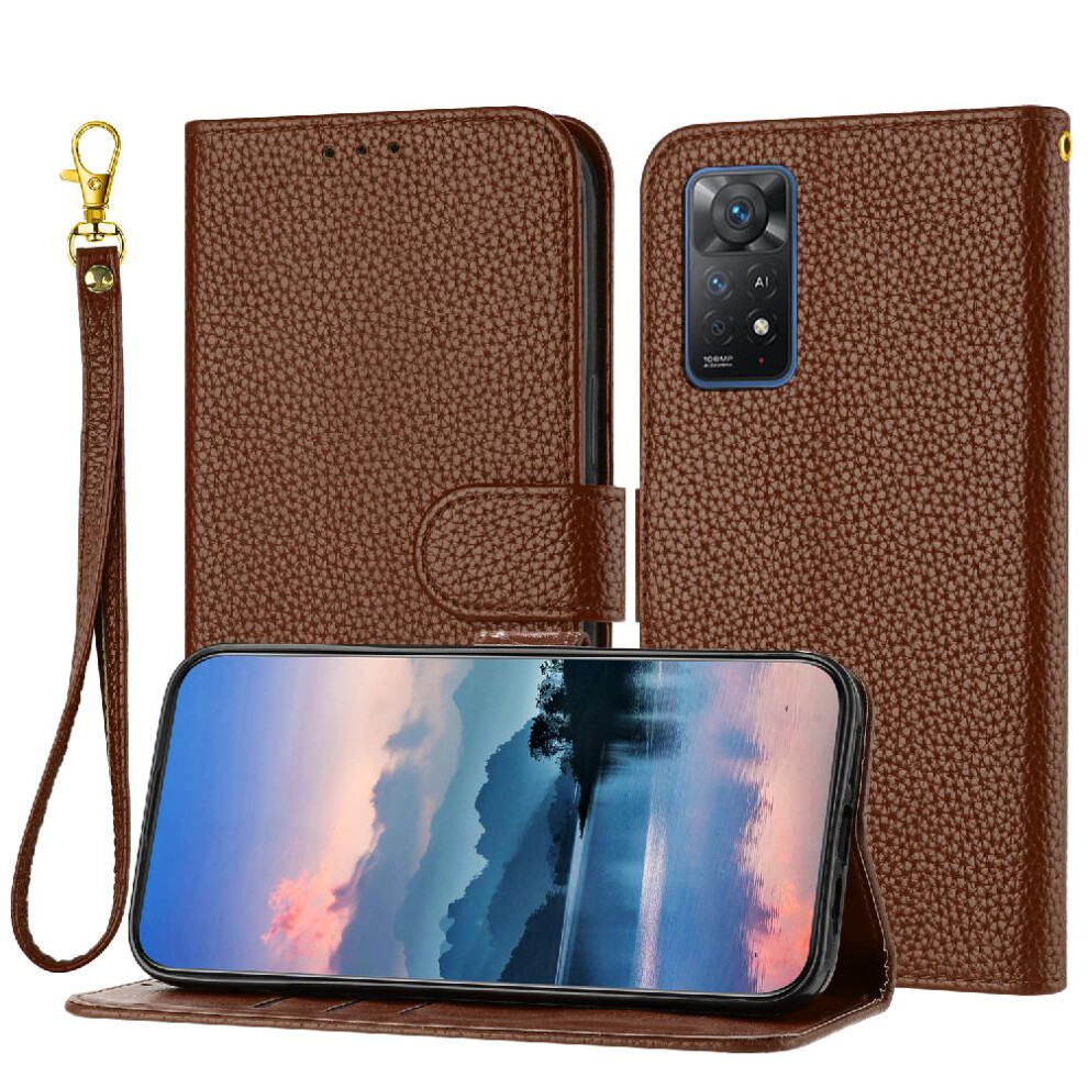 (Brown) Phone Case For Xiaomi Redmi Note 11 Pro 4G/5G Pu Lether Card Slots Holder Litchi Pattern Flip Folio Wallet Brown 764762560430