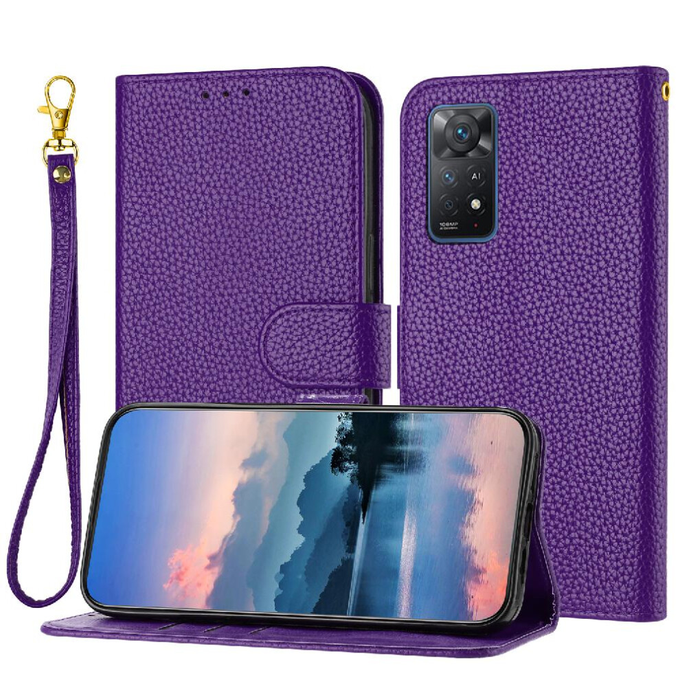 (Purple) Phone Case For Xiaomi Redmi Note 11 Pro 4G/5G Pu Lether Card Slots Holder Litchi Pattern Flip Folio Wallet Purple 764762560416