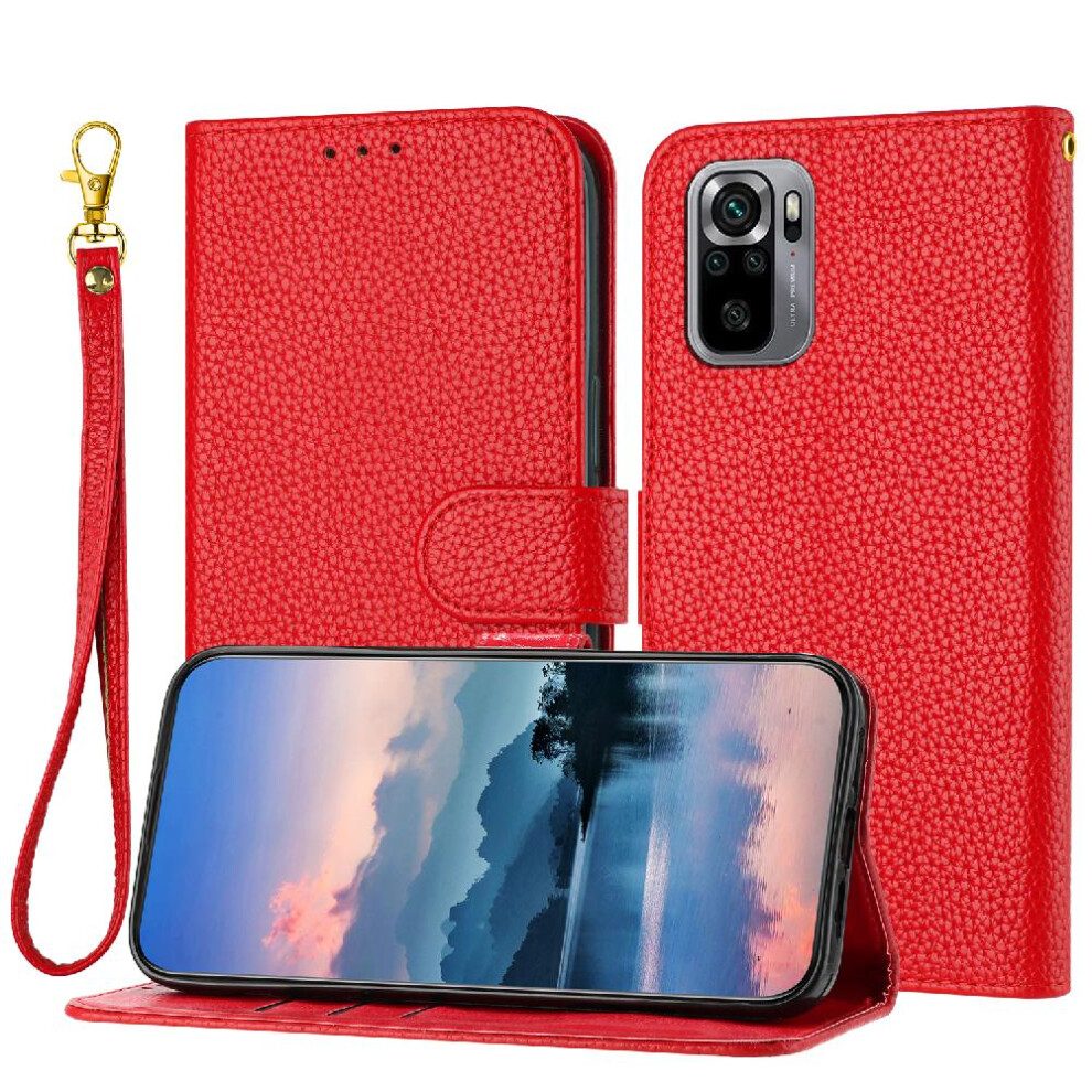 (Red) Phone Case For Xiaomi Mi Note 10 4G/Note 10S Litchi Pattern Wallet Pu Lether Card Slots Holder Flip Folio Red 764762560843