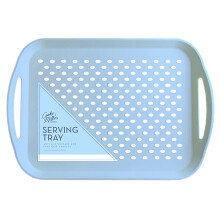 (Blue) Anti-Slip Plastic Serving Tray Large Non-Slip Rubber Surface Food Dinner Drink