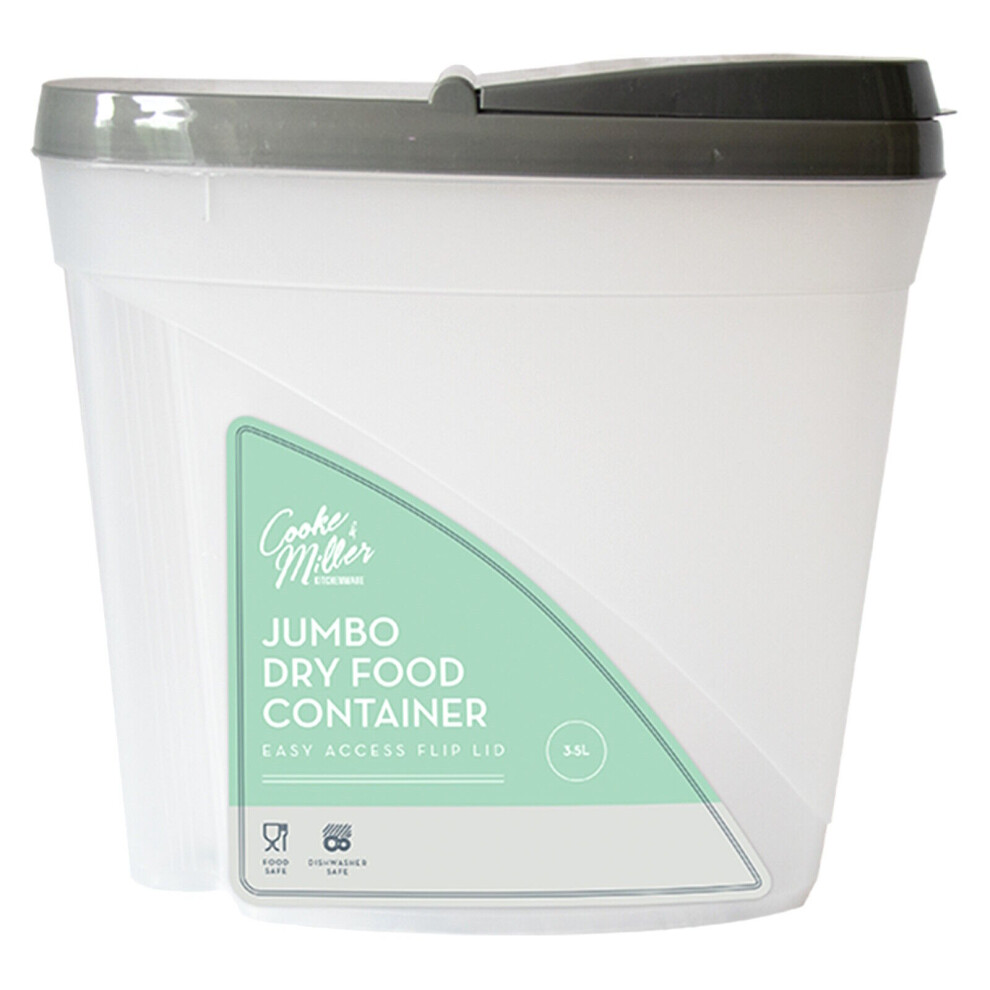 (Grey) Cereal Containers Dispenser Dry Food Storage Box Cereal Tub Kitchen Plastic 3.5L