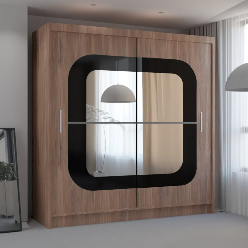 (150 cm, WALNUT) Leeds Modern Sliding Mirror Door Wardrobe