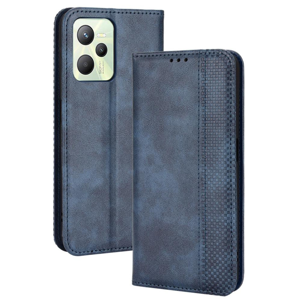 (Blue) Case For Realme C35 Wallet Pu Leather Magnetic Closure Blue 764762561345