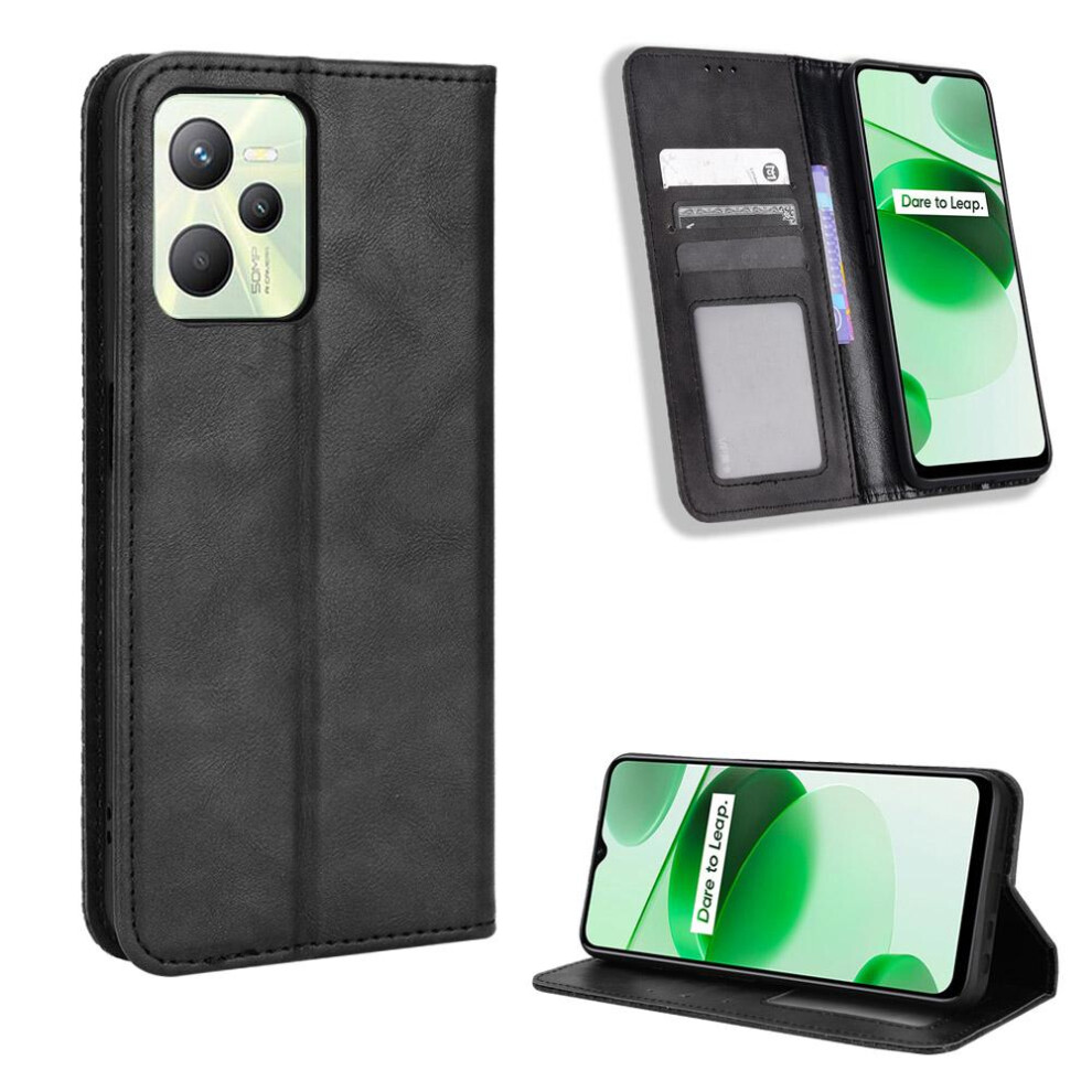 (Black) Case For Realme C35 Wallet Pu Leather Magnetic Closure Black 764762561321