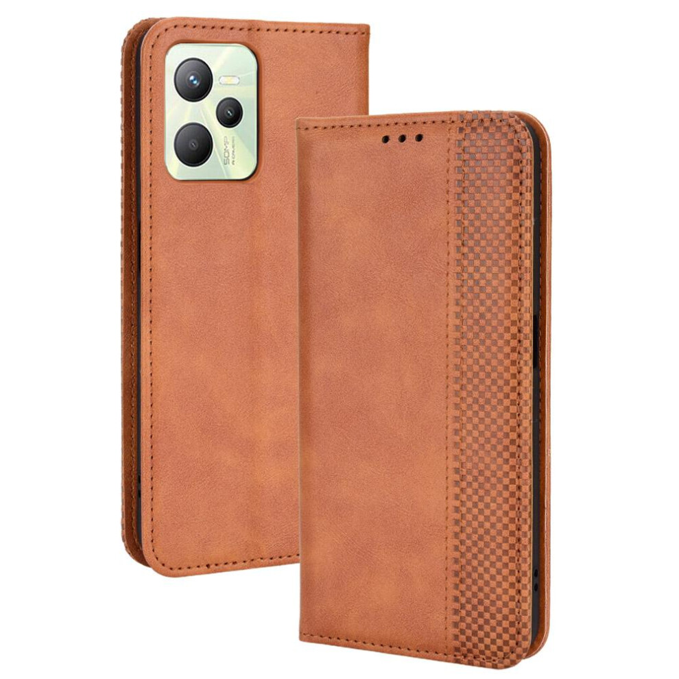(Brown) Case For Realme C35 Wallet Pu Leather Magnetic Closure Brown 764762561352