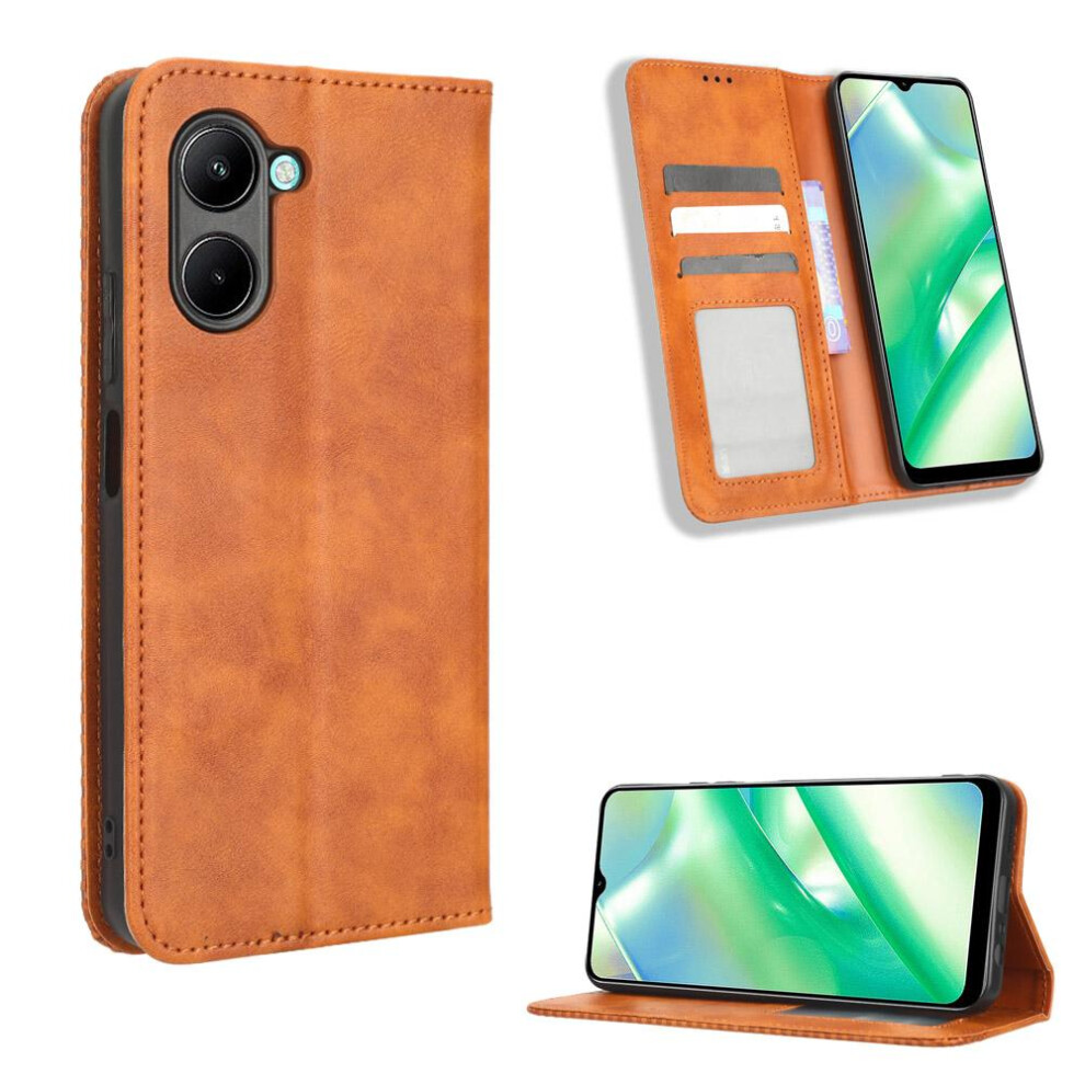 (Brown) Case For Realme C33 4G Wallet Magnetic Closure Pu Leather Brown 764762561390