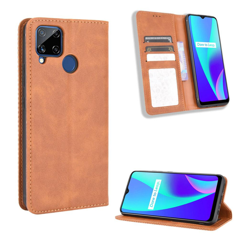 (Brown) Case For Realme C15 Pu Leather Wallet Magnetic Closure Brown 764762561550