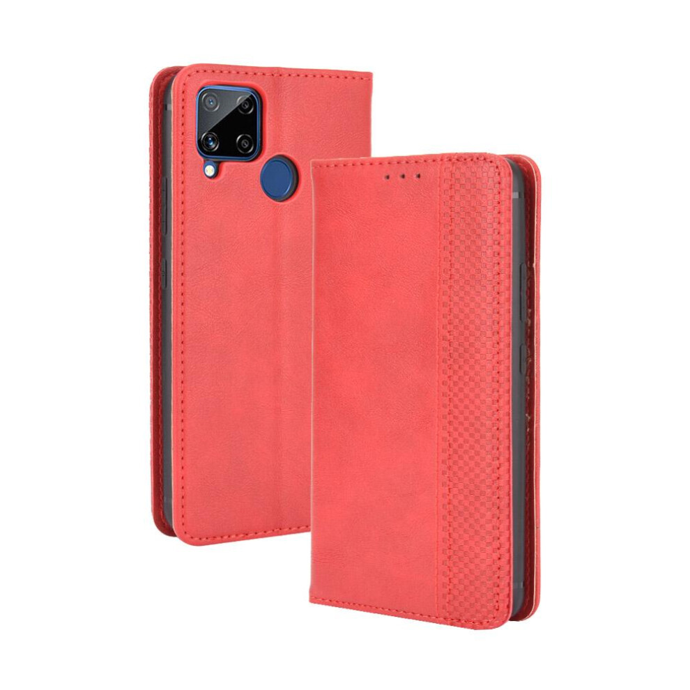 (Red) Case For Realme C15 Pu Leather Wallet Magnetic Closure Red 764762561536