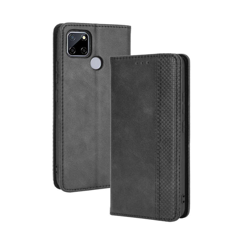 (Black) Case For Realme C12 Magnetic Closure Wallet Pu Leather Black 764762561567