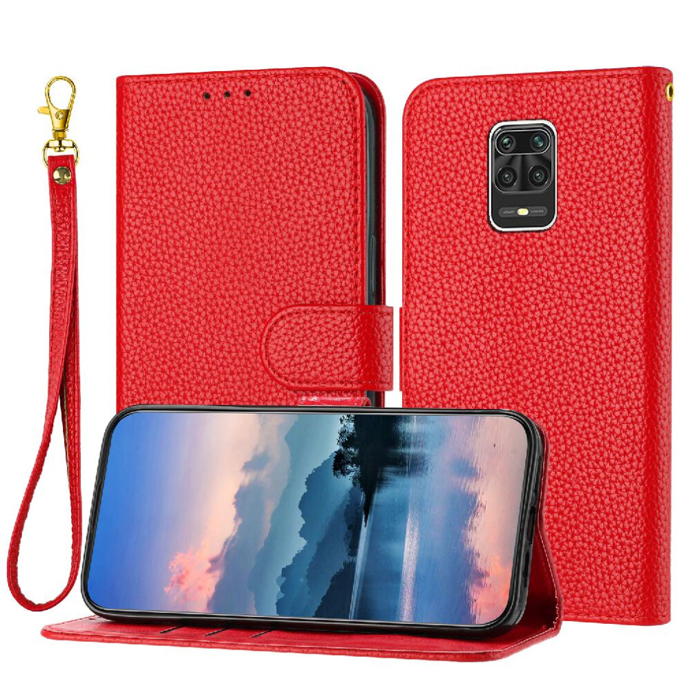 (Red) Phone Case For Xiaomi Mi Note 9S/Note 9 Pro Flip Folio Pu Lether Card Slots Holder Wallet Litchi Pattern Red 764762561765