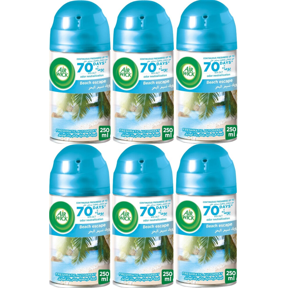 6 x Air Wick Freshmatic Automatic Spray Refill 250ml - Beach Escape (Exp 10/2023)