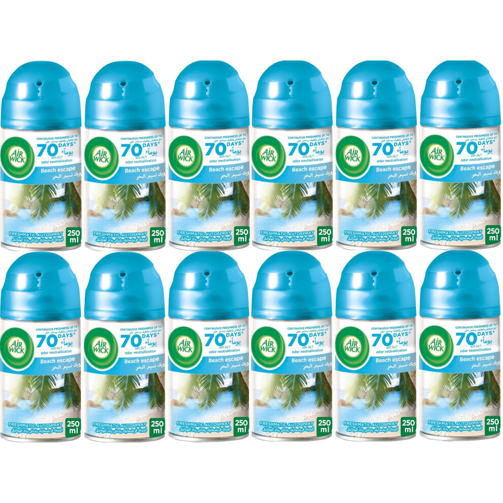 12 x Air Wick Freshmatic Automatic Spray Refill 250ml - Beach Escape (Exp 10/2023)