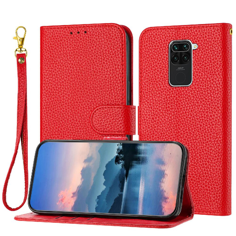 (Red) Phone Case For Xiaomi Mi Note 9 Flip Folio Wallet Litchi Pattern Card Slots Holder Pu Lether Red 764762562212