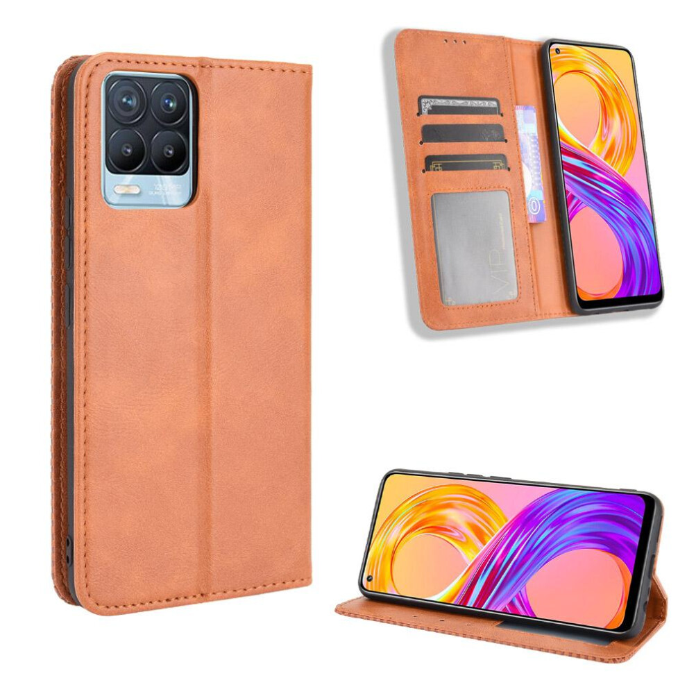 (Brown) Case For Realme 8 4G Pu Leather Wallet Magnetic Closure Brown 764762562304