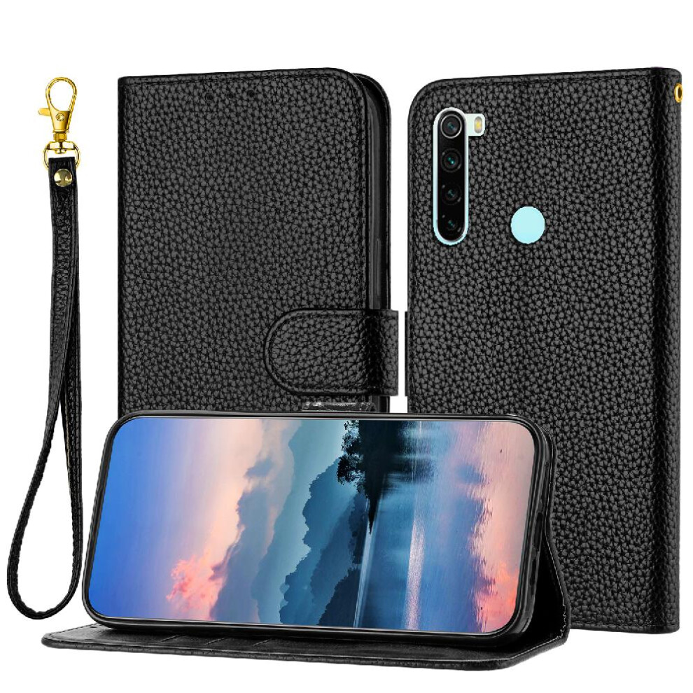 (Black) Phone Case For Xiaomi Redmi Note 8T Litchi Pattern Card Slots Holder Flip Folio Wallet Pu Lether Black 764762562359