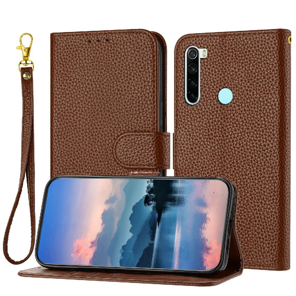 (Brown) Phone Case For Xiaomi Redmi Note 8T Litchi Pattern Card Slots Holder Flip Folio Wallet Pu Lether Brown 764762562342