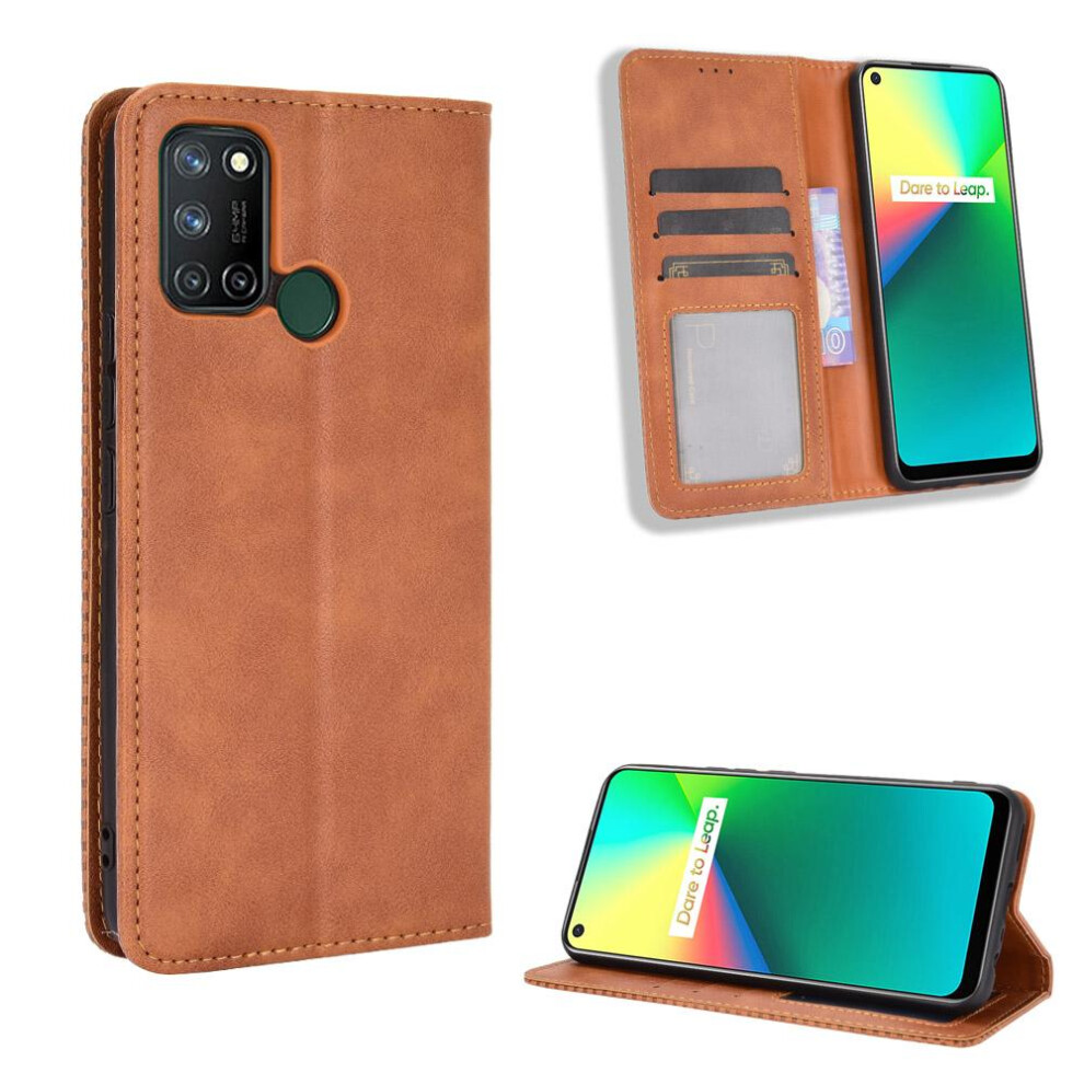 (Brown) Case For Realme C17 Pu Leather Wallet Magnetic Closure Brown 764762562403