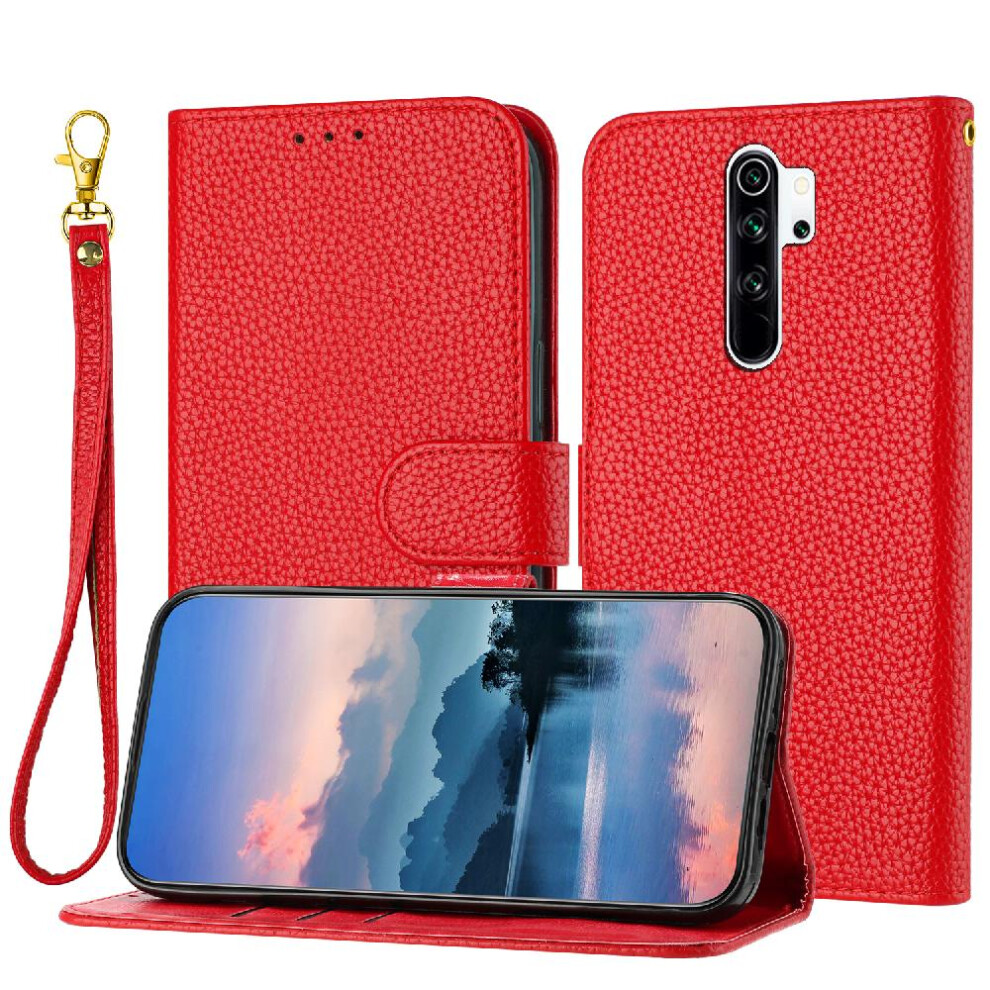 (Red) Phone Case For Xiaomi Mi Note 8 Pro Wallet Card Slots Holder Litchi Pattern Pu Lether Flip Folio Red 764762562496