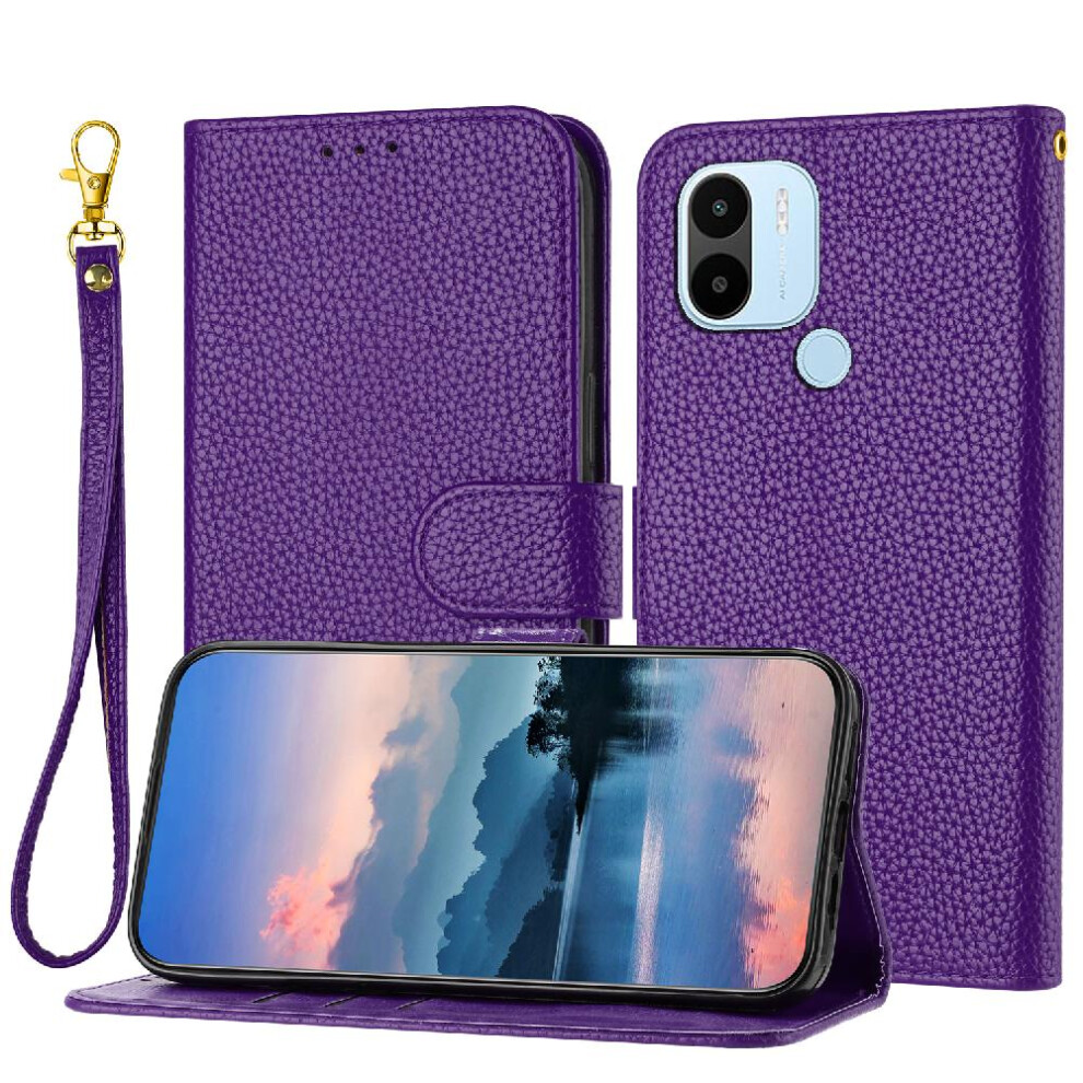 (Purple) Phone Case For Xiaomi Redmi A1 Plus/A2 Plus Wallet Pu Lether Card Slots Holder Litchi Pattern Flip Folio Purple 764762562700