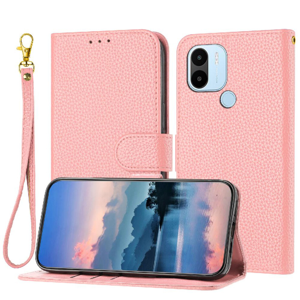 (Pink) Phone Case For Xiaomi Redmi A1 Plus/A2 Plus Wallet Pu Lether Card Slots Holder Litchi Pattern Flip Folio Pink 764762562717