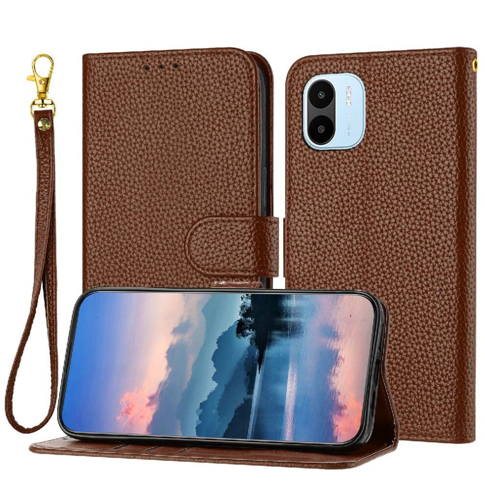 (Brown) Phone Case For Xiaomi Redmi A1/A2 Litchi Pattern Flip Folio Card Slots Holder Wallet Pu Lether Brown 764762562946