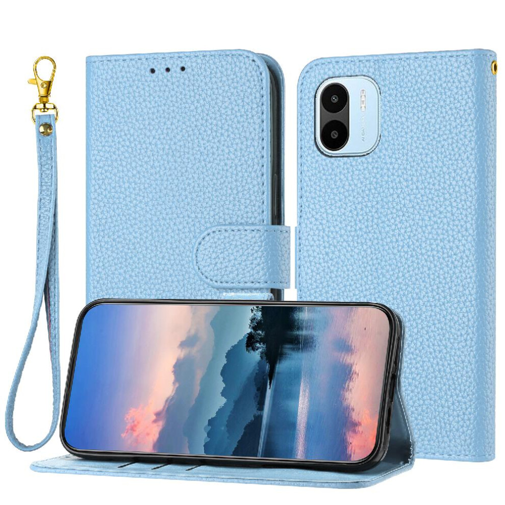 (Light ) Phone Case For Xiaomi Redmi A1/A2 Litchi Pattern Flip Folio Card Slots Holder Wallet Pu Lether Blue 764762562960