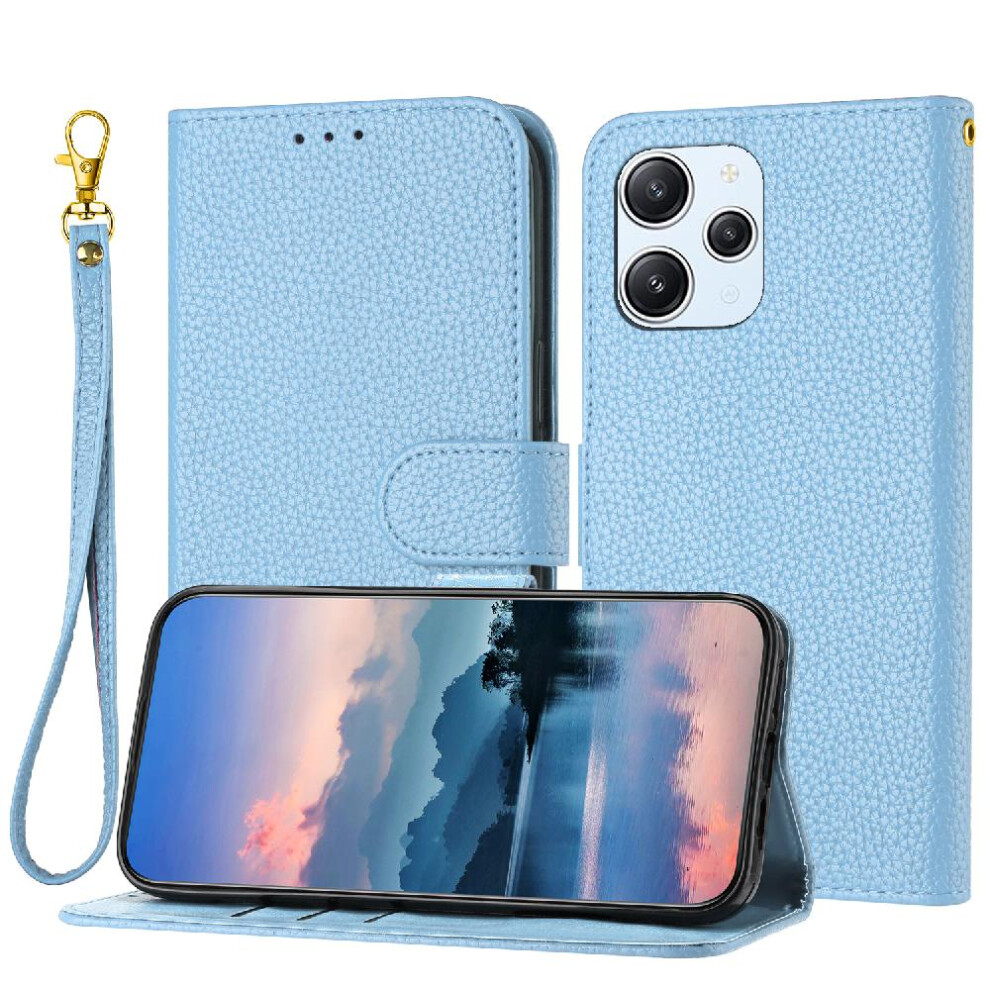(Light ) Phone Case For Xiaomi Redmi 12 4G Wallet Card Slots Holder Pu Lether Flip Folio Litchi Pattern Blue 764762563066
