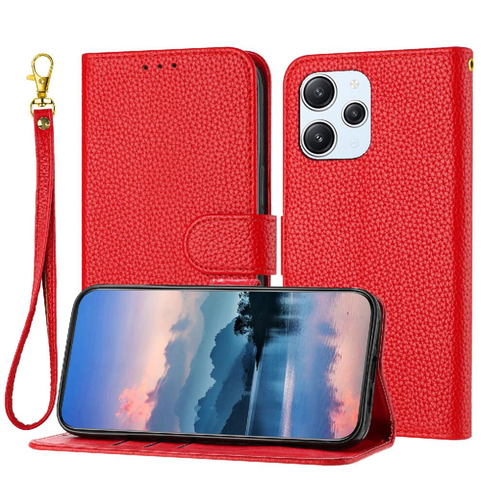 (Red) Phone Case For Xiaomi Mi 12 4G Wallet Card Slots Holder Pu Lether Flip Folio Litchi Pattern Red 764762563011