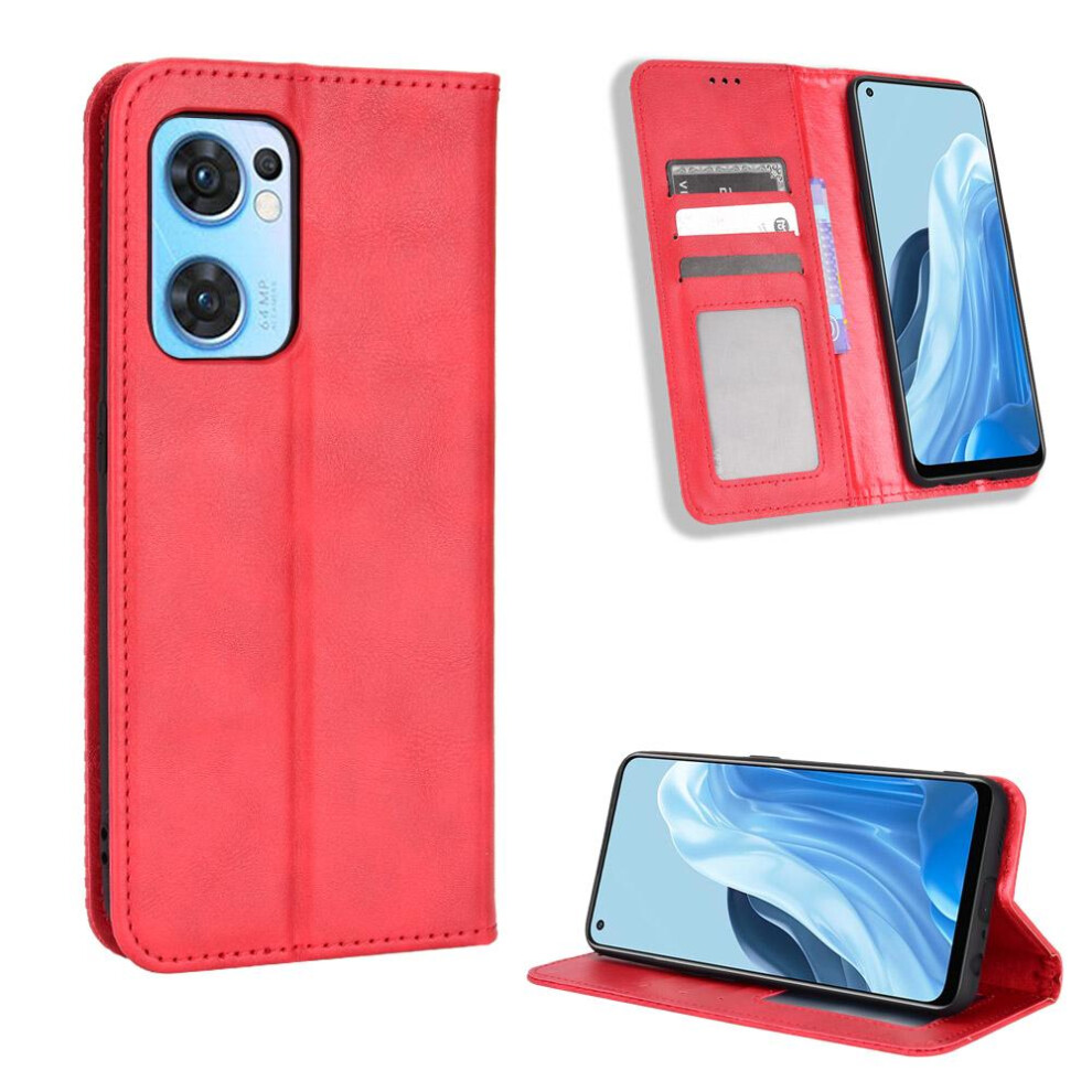 (Red) Case For Oppo Find X5 Lite Magnetic Closure Pu Leather Wallet Red 764762563165