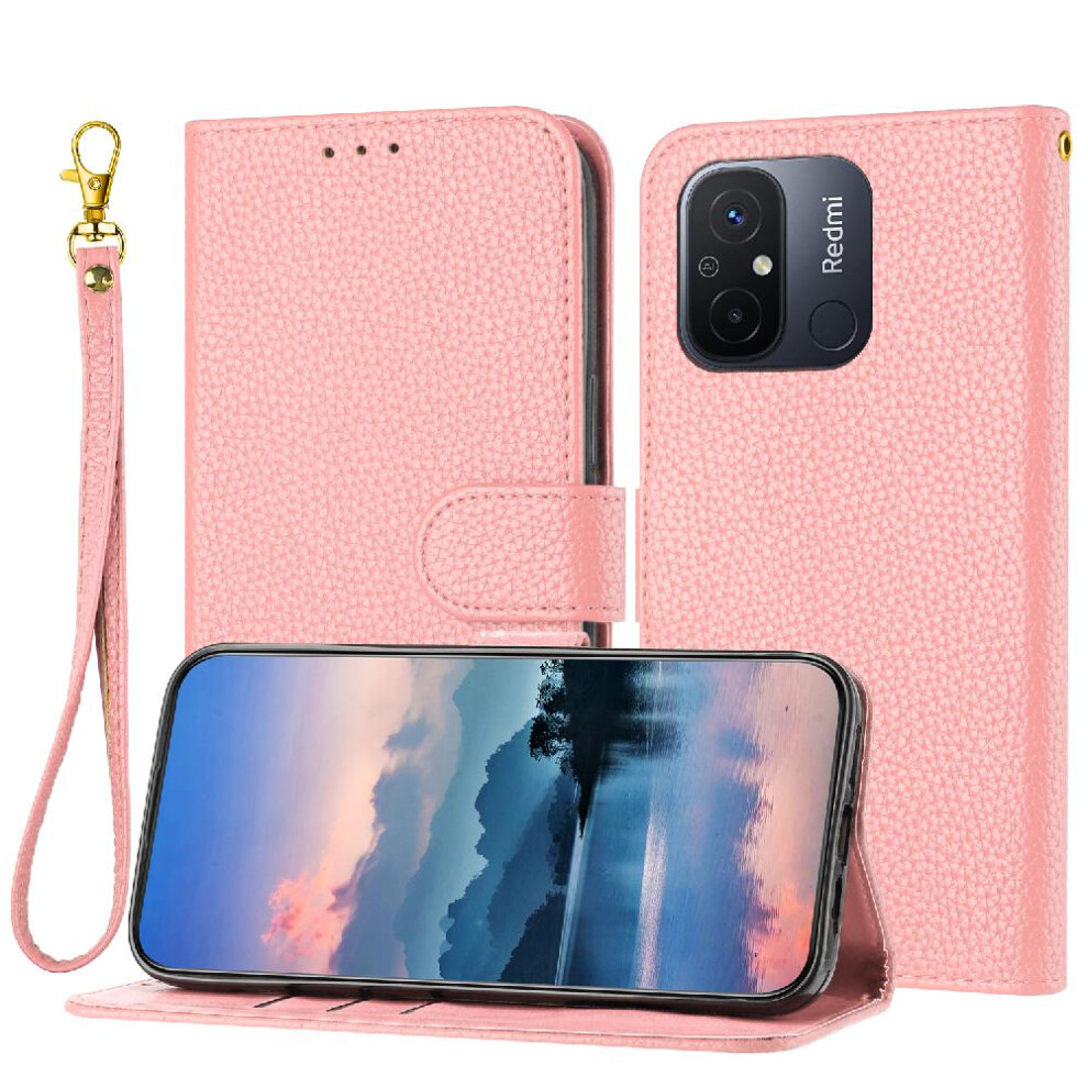 (Pink) Phone Case For Xiaomi Redmi 12C Flip Folio Card Slots Holder Pu Lether Wallet Litchi Pattern Pink 764762563257
