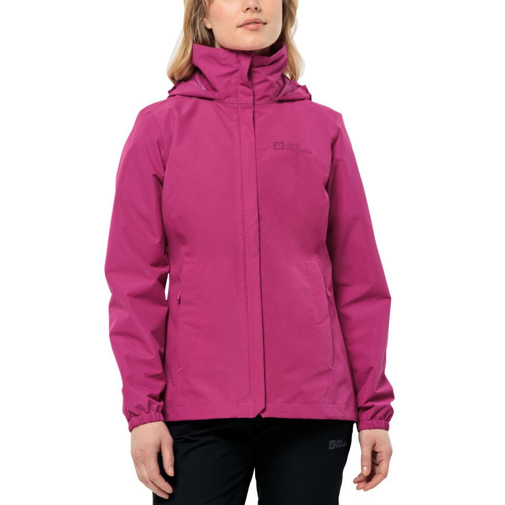 (S, New Magenta) Jack Wolfskin Womens Stormy Point Waterproof Hooded Shell Rain Jacket Coat