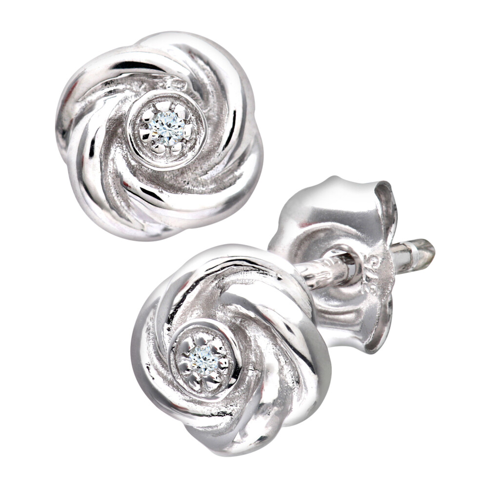 Jewelco London 9ct White Gold Round 1pts Diamond Flower Stud Earrings - PE0AXL3120W