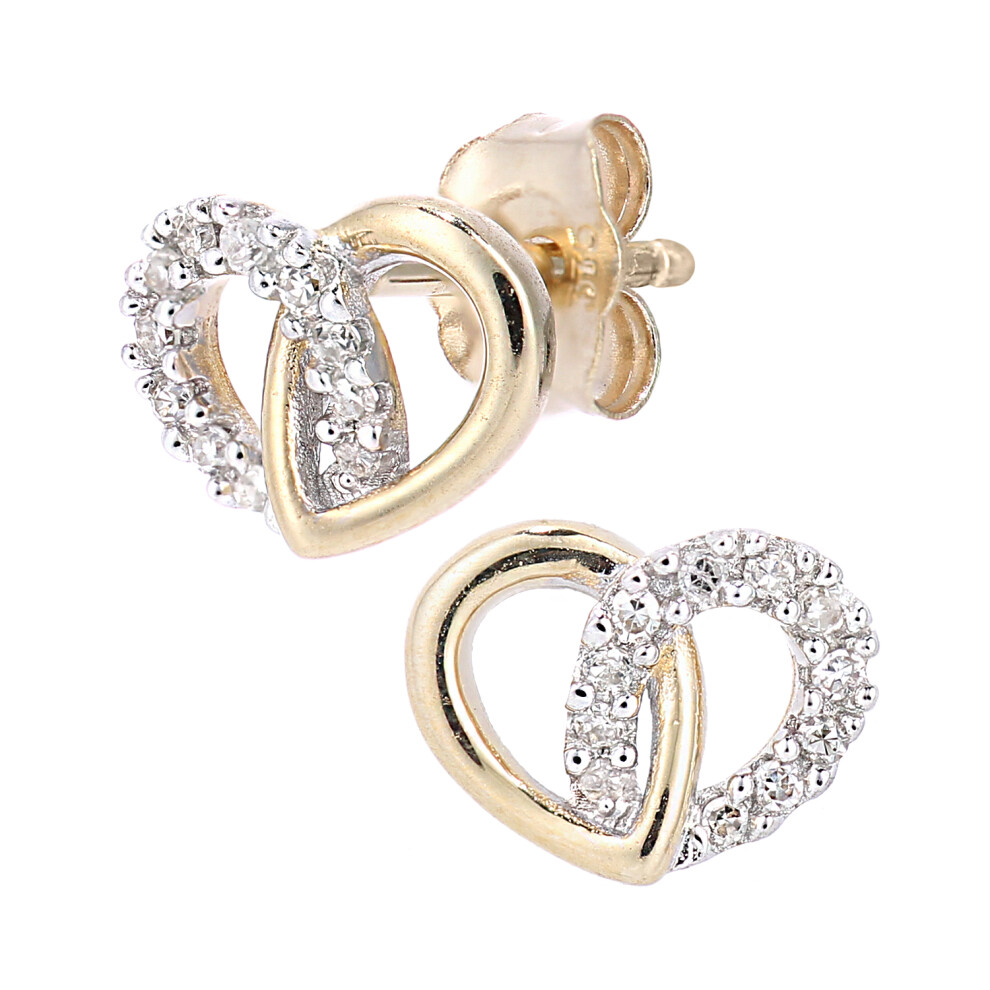 Jewelco London 9ct Yellow Gold Round 7pts Diamond Heart Stud Earrings - PE0AXL5598Y