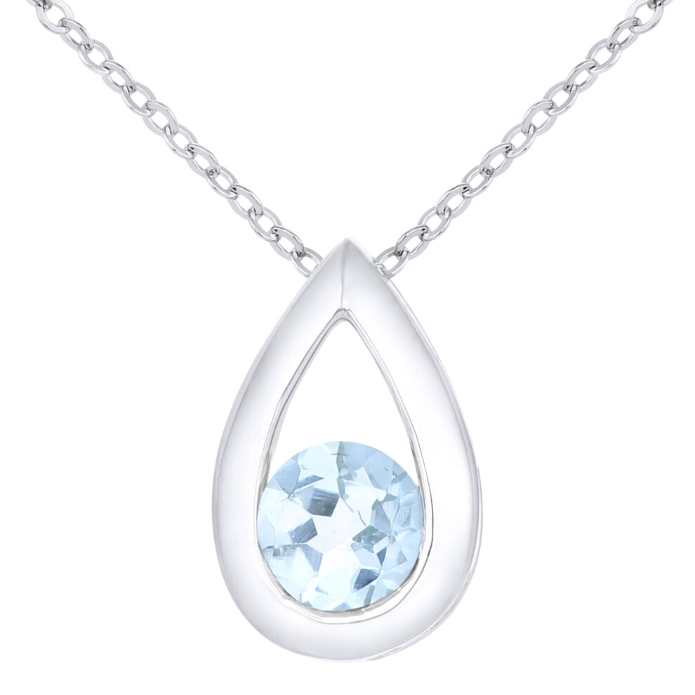 Jewelco London 9ct White Gold Round 0.31ct Blue Topaz Teardrop Pendant Necklace 18 inch 46cm - PP0AXL1715WBT