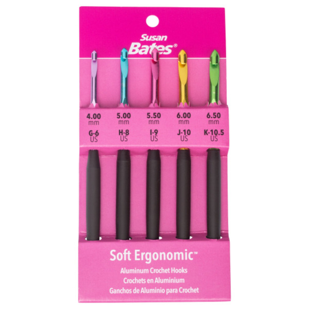 Susan Bates Silvalume Soft Ergonomic Crochet Hook Set-Sizes G6/4mm To K10.5/6.5mm 12696