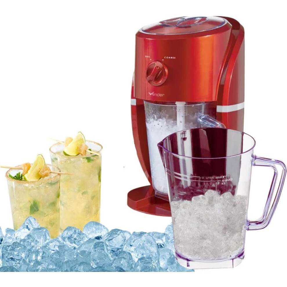 (Red) Ice Crusher Slush Machine Electric Crushed Ice Maker for Slushies, Ice Coffee & Cocktail