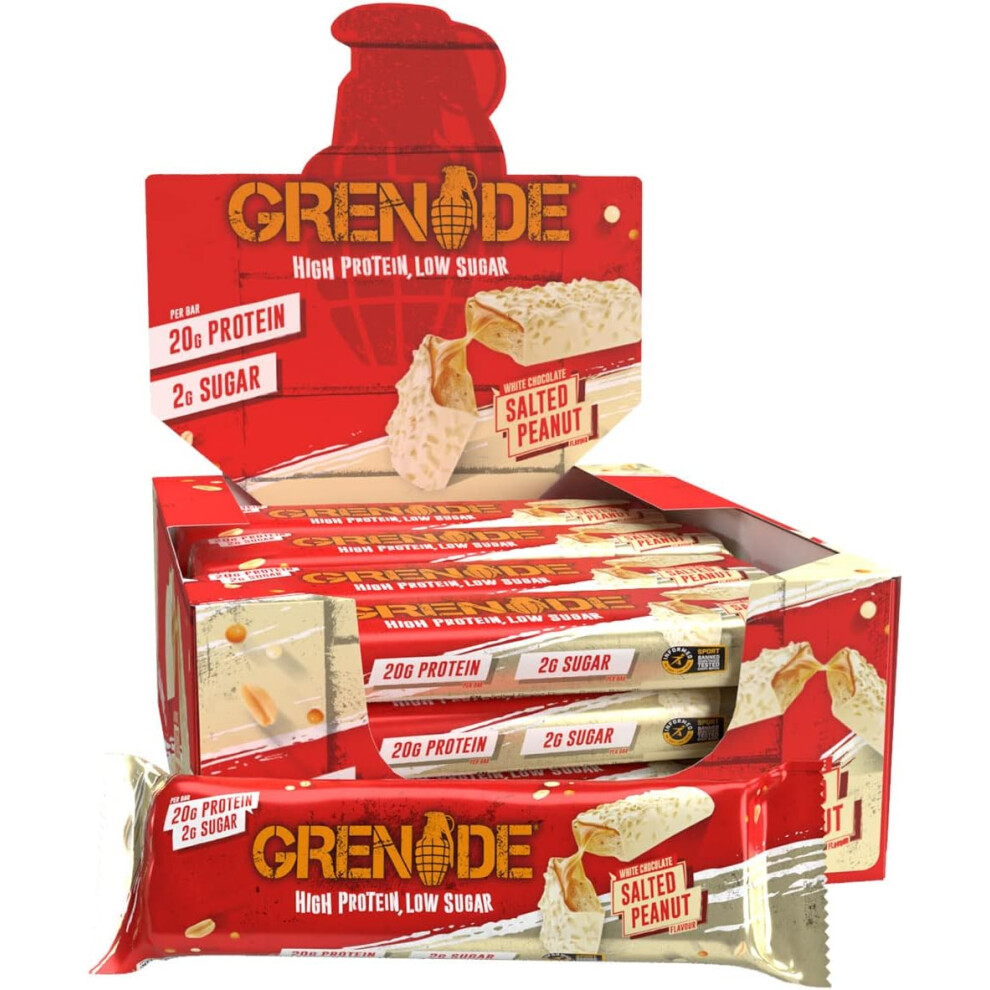 Grenade High Protein, Low Sugar Bar - White Chocolate Salted Peanut, 12 x 60 g