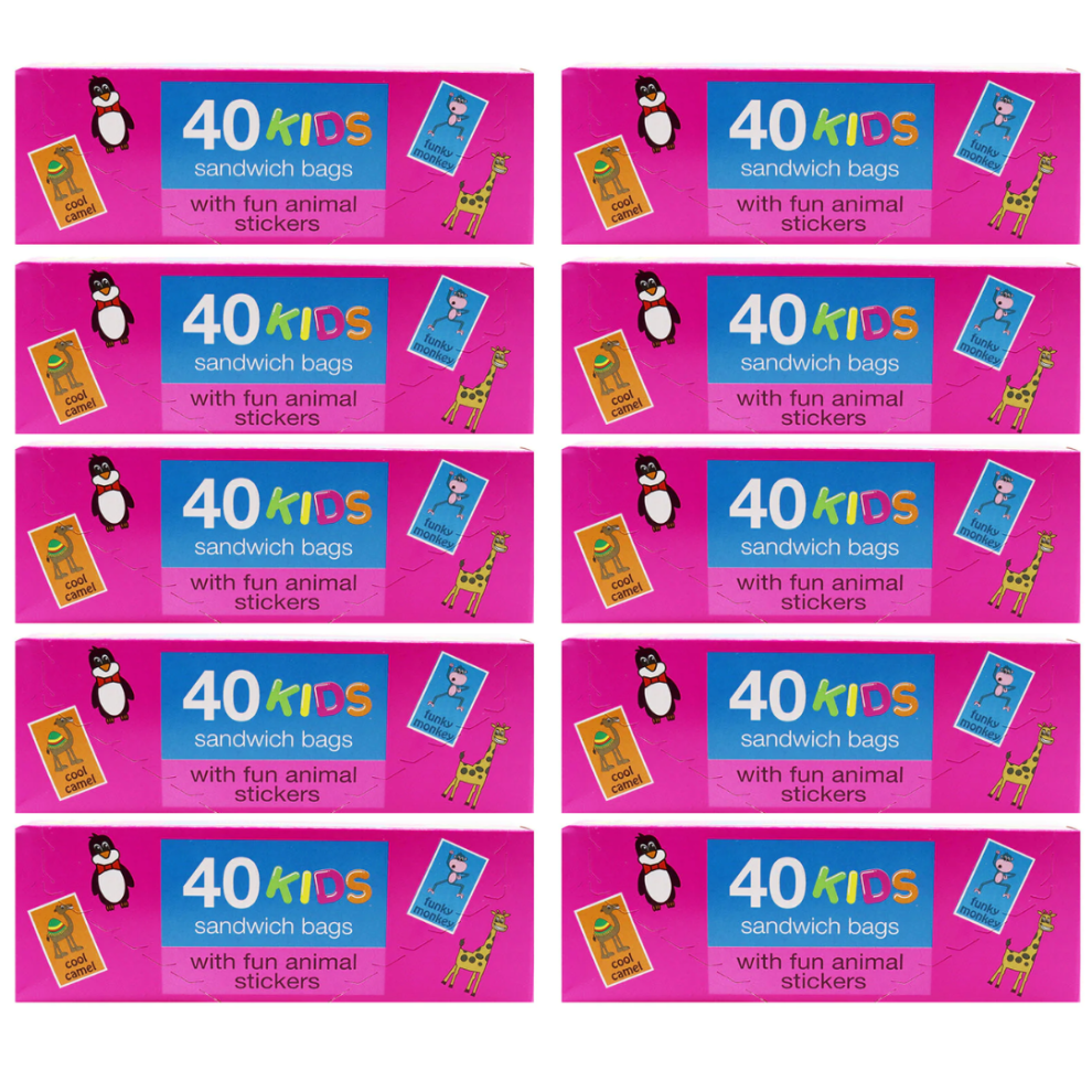 (5 Packs (200 Bags)) Kids Sandwich Bags with Animal Stickers 40-800Bags