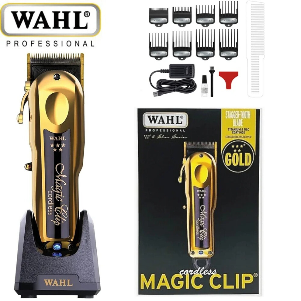 ( 8148 Gold With Base) Professional Wahl&DUTRIEUX 5-Star Series Cordless 8171&8148 Magic Clip Hair Clipper&Trimmer With Charging Base For Barbers