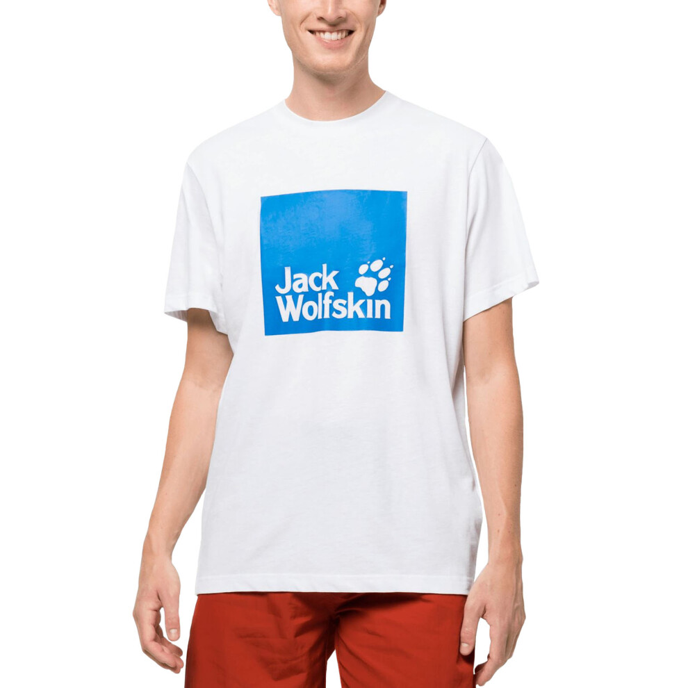 (2XL, White Rush) Jack Wolfskin Mens Ocean Logo Cotton Casual Crew Neck T-Shirt Top Tee