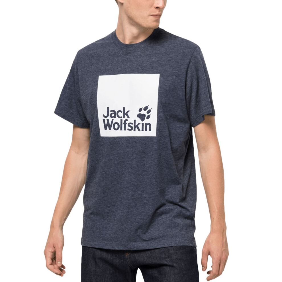 (M, Night Blue) Jack Wolfskin Mens Ocean Logo Cotton Casual Crew Neck T-Shirt Top Tee