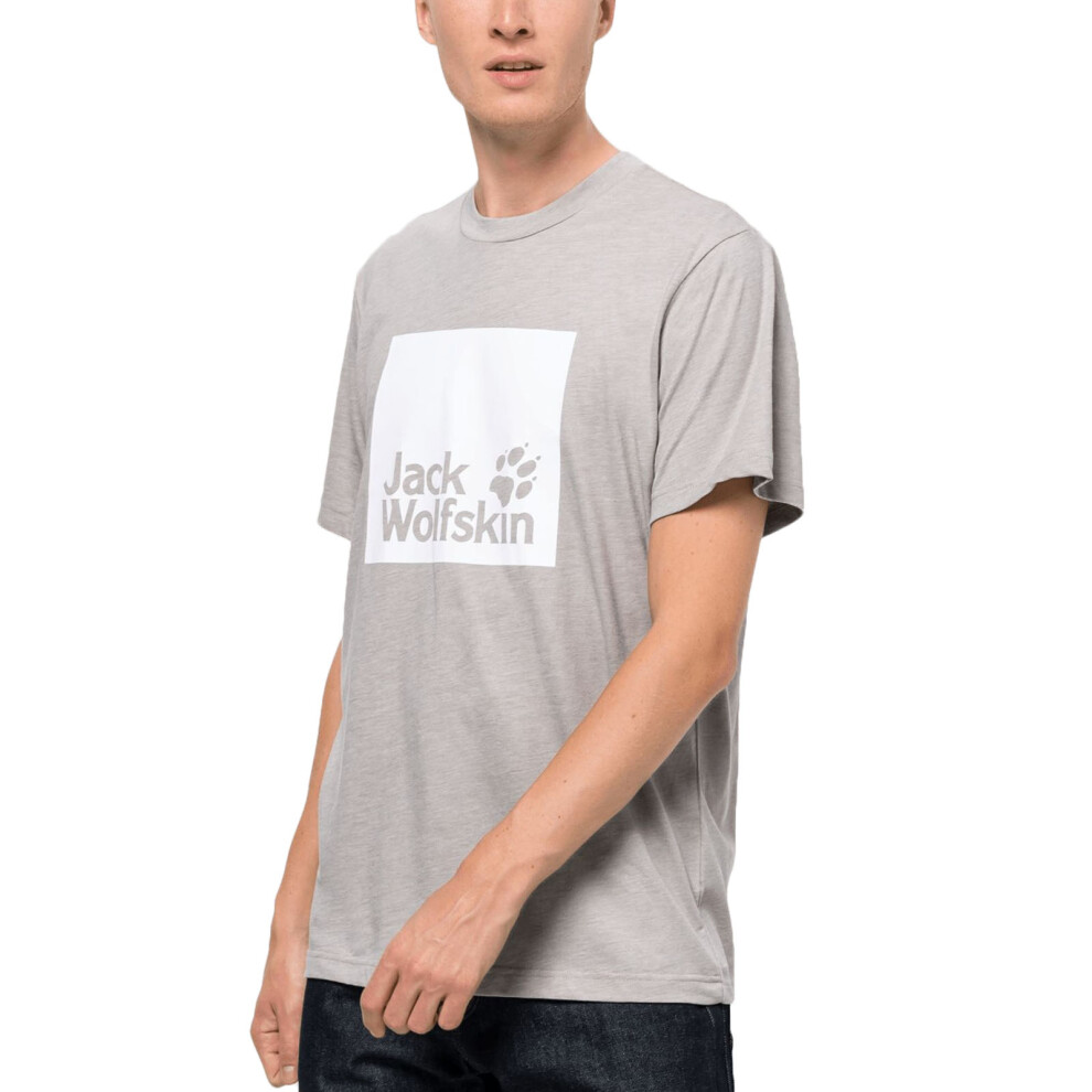 (S, Ash Grey) Jack Wolfskin Mens Ocean Logo Cotton Casual Crew Neck T-Shirt Top Tee